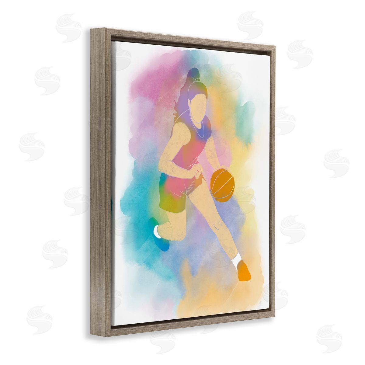 Marcus Prime Colorful Sports Basketball Brown Floating Frame Canvas Art Print