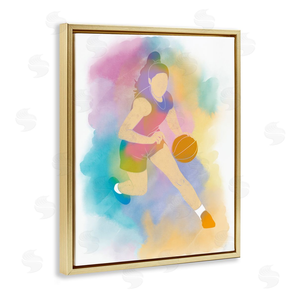 Marcus Prime Colorful Sports Basketball Gold Floating Frame Canvas Art Print
