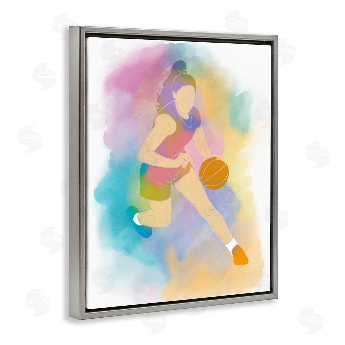 Marcus Prime Colorful Sports Basketball Gray Floating Frame Canvas Art Print