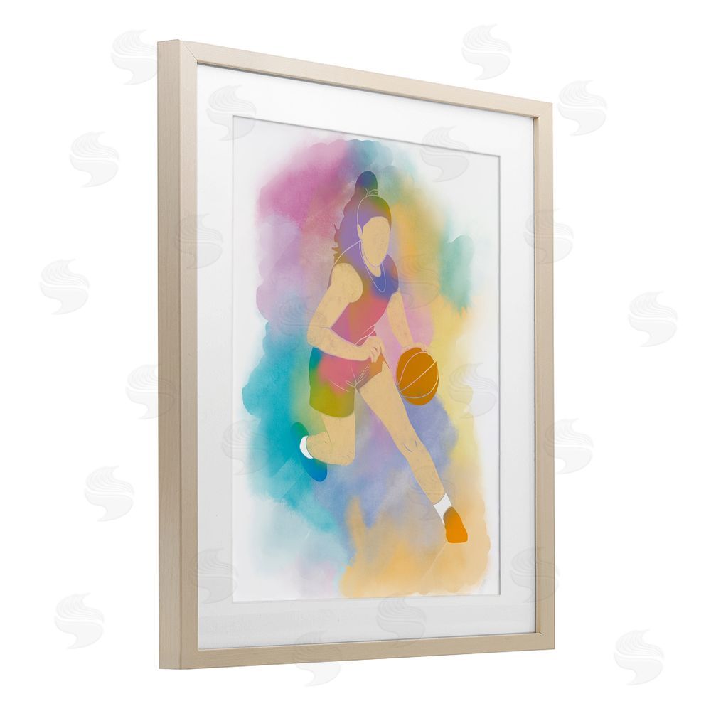 Marcus Prime Colorful Sports Basketball Birch Framed Print Under Glass Art
