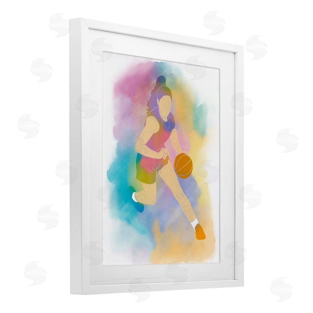 Marcus Prime Colorful Sports Basketball White Framed Print Under Glass Art