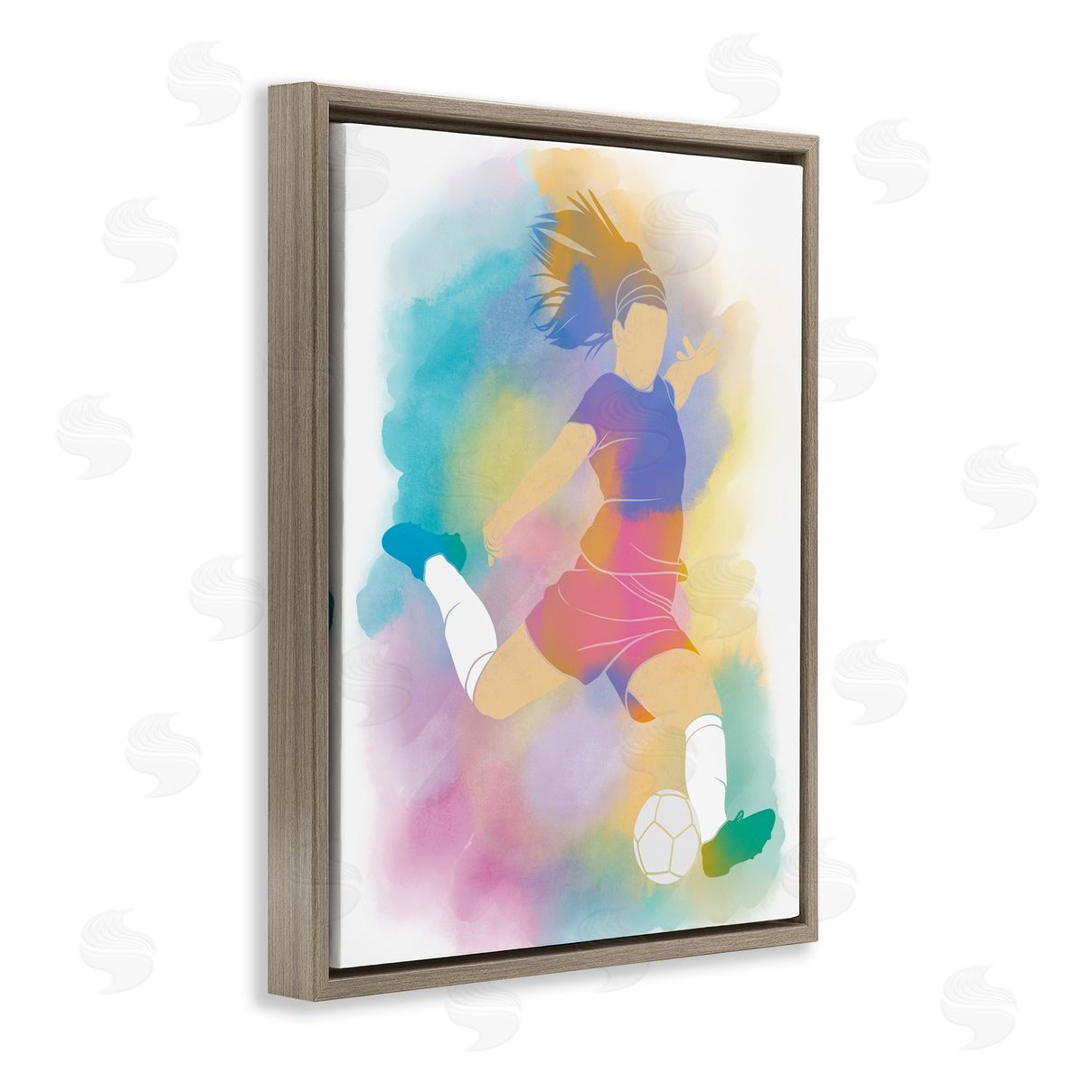 Marcus Prime Colorful Sports Soccer Brown Floating Frame Canvas Art Print