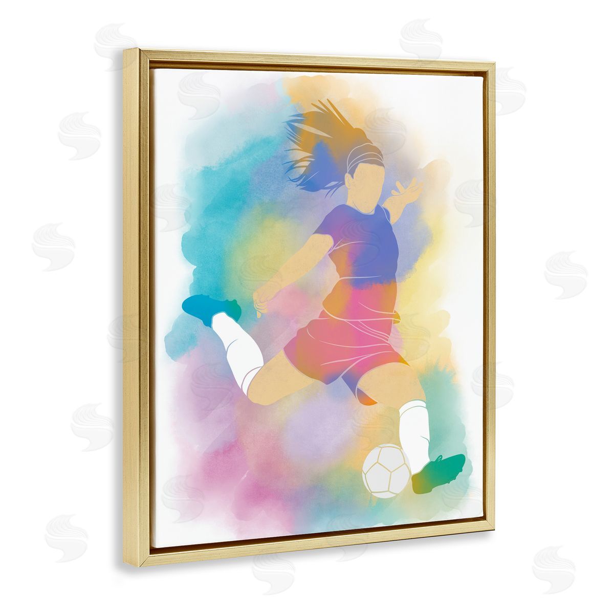 Marcus Prime Colorful Sports Soccer Gold Floating Frame Canvas Art Print