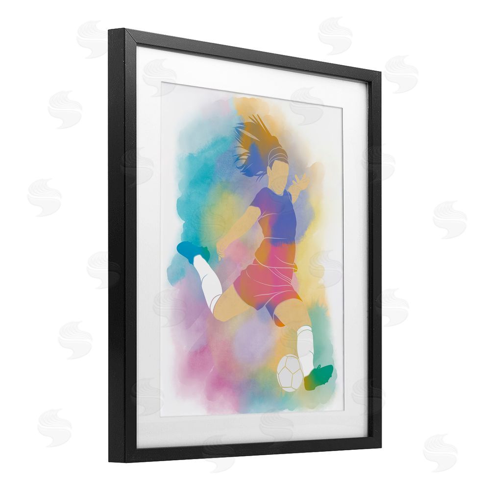 Marcus Prime Colorful Sports Soccer Black Framed Print Under Glass Art