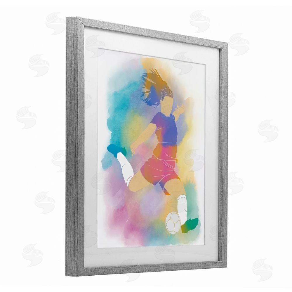 Marcus Prime Colorful Sports Soccer Gray Framed Print Under Glass Art