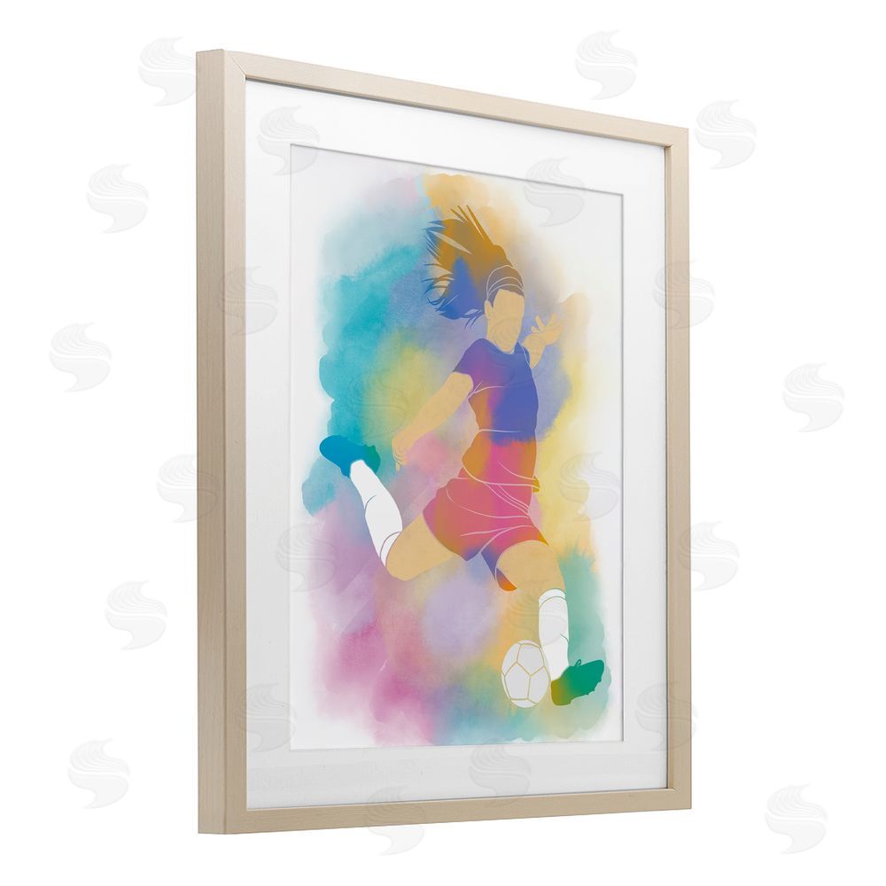 Marcus Prime Colorful Sports Soccer Birch Framed Print Under Glass Art