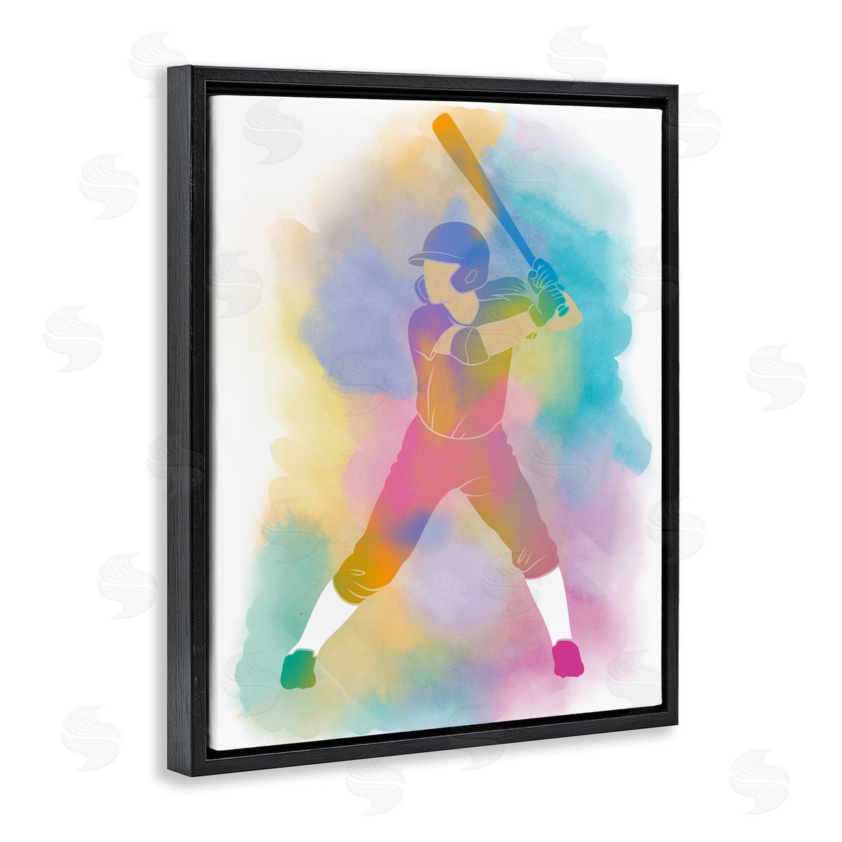 Marcus Prime Colorful Sports Baseball Black Floating Frame Canvas Wall Art Print