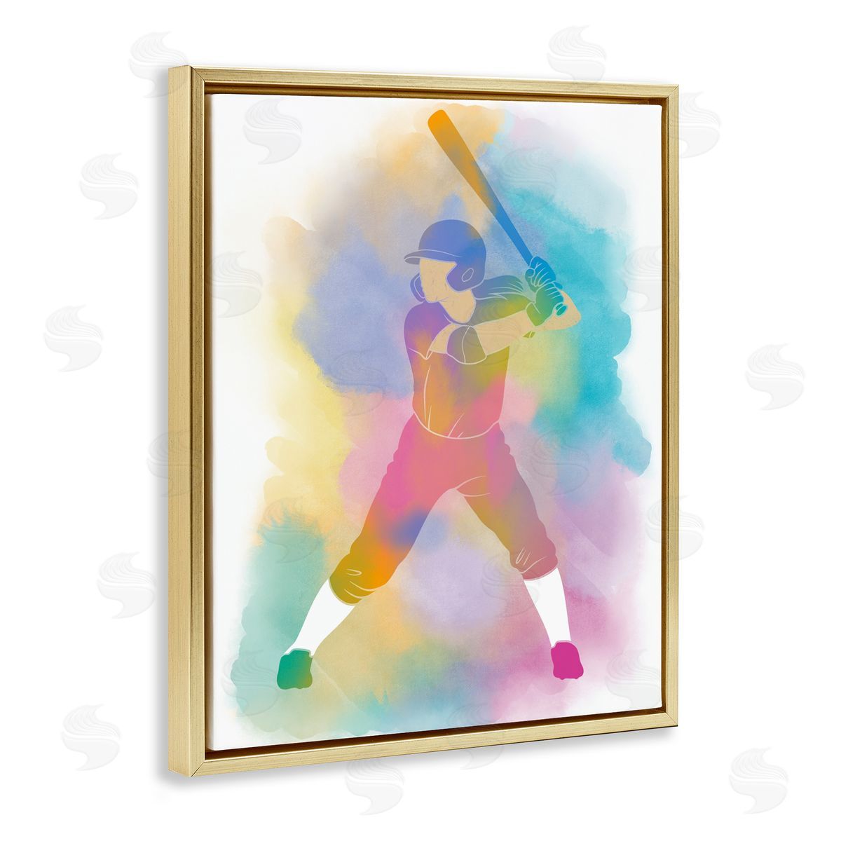 Marcus Prime Colorful Sports Baseball Gold Floating Frame Canvas Art Print