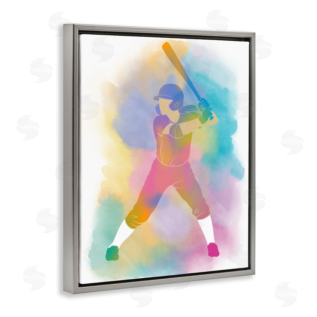 Marcus Prime Colorful Sports Baseball Gray Floating Frame Canvas Art Print