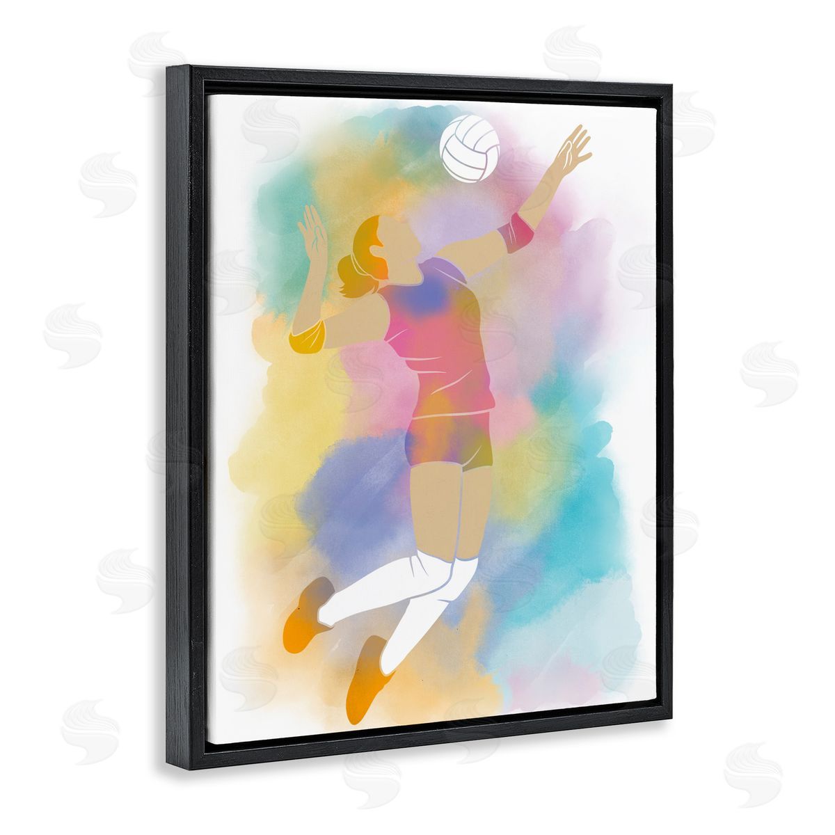 Marcus Prime Colorful Sports Volleyball Black Floating Frame Canvas Wall Art Print