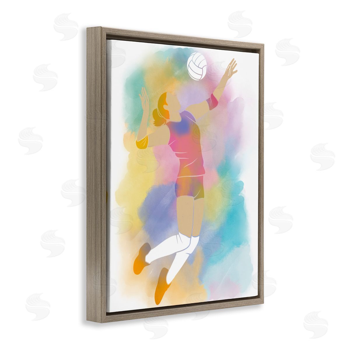 Marcus Prime Colorful Sports Volleyball Brown Floating Frame Canvas Art Print