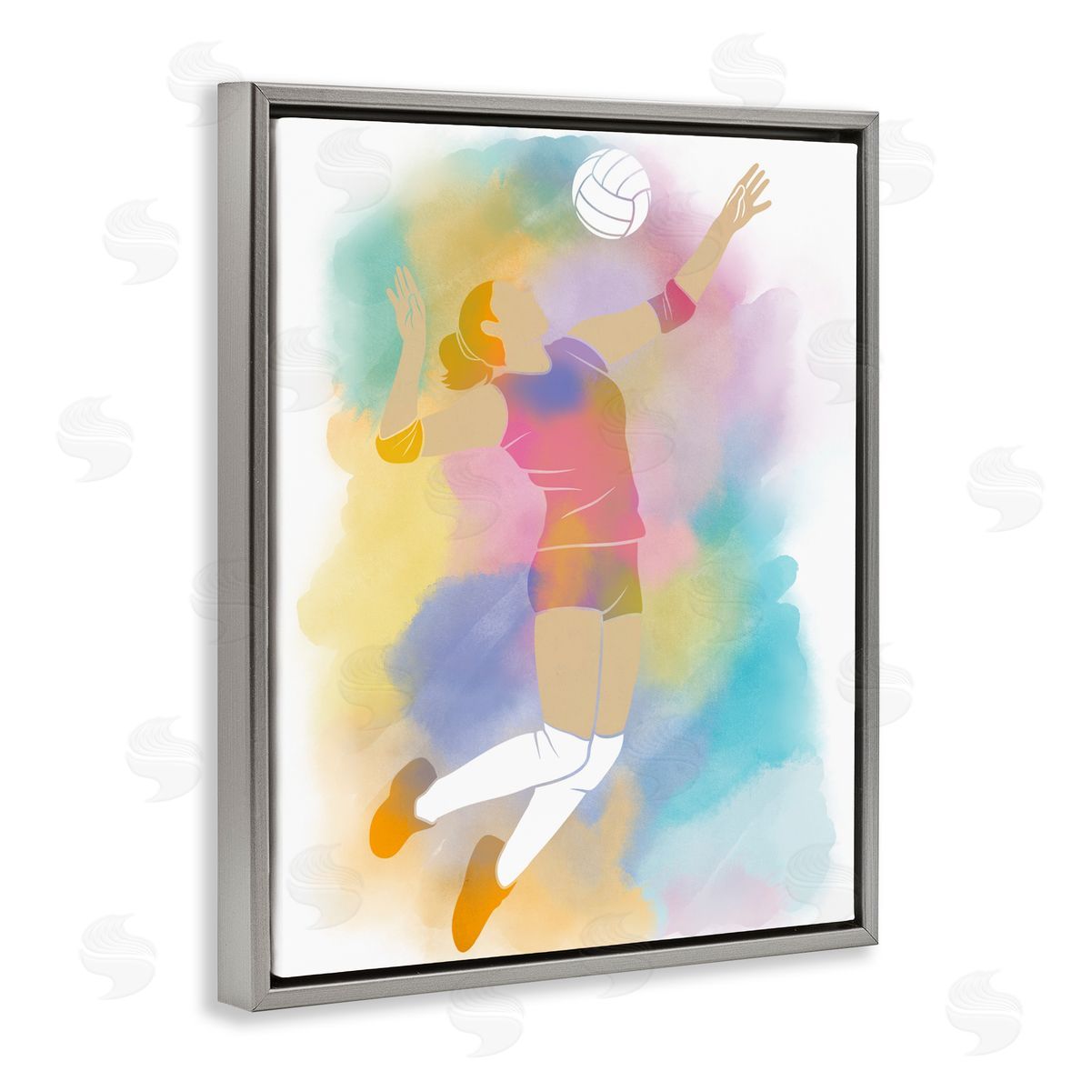 Marcus Prime Colorful Sports Volleyball Gray Floating Frame Canvas Art Print