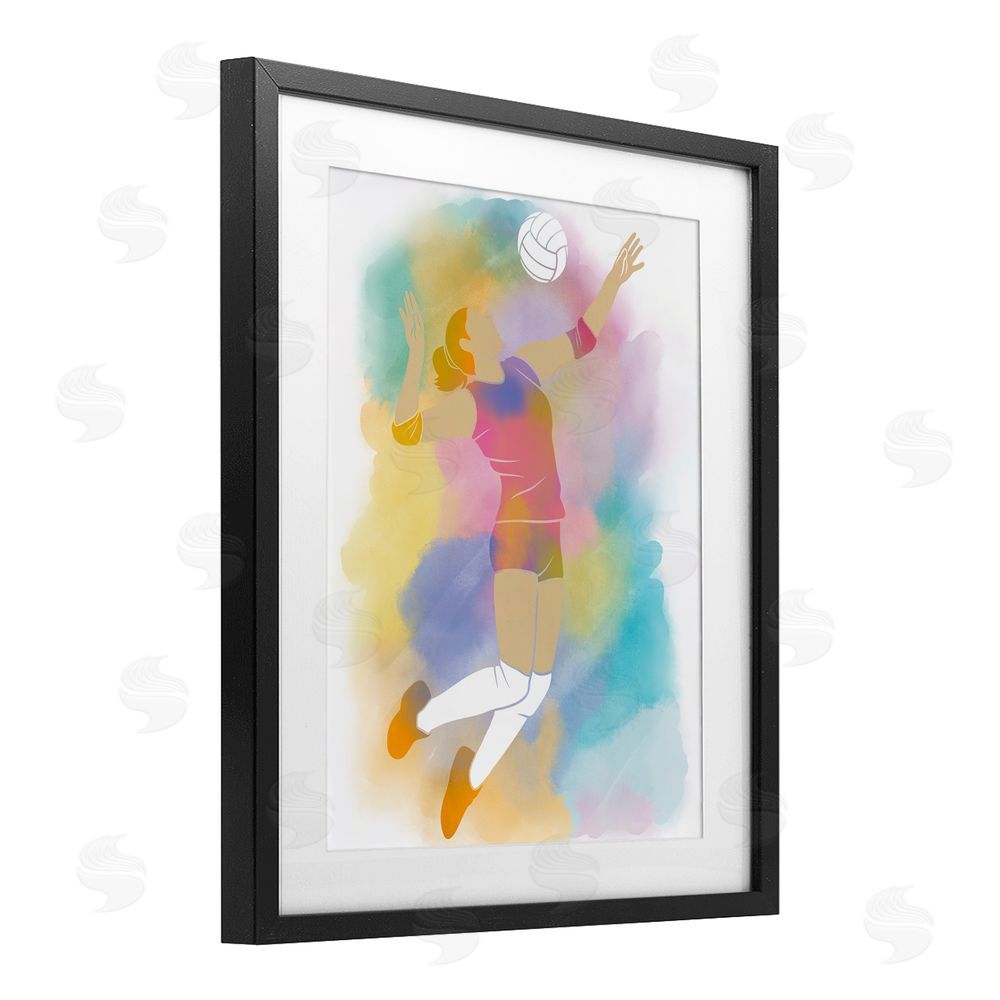 Marcus Prime Colorful Sports Volleyball Black Framed Print Under Glass Art