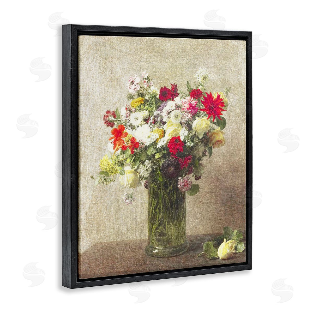 Leah Straatsma Yellow And Red Vintage Florals Black Floating Frame Canvas Wall Art Print