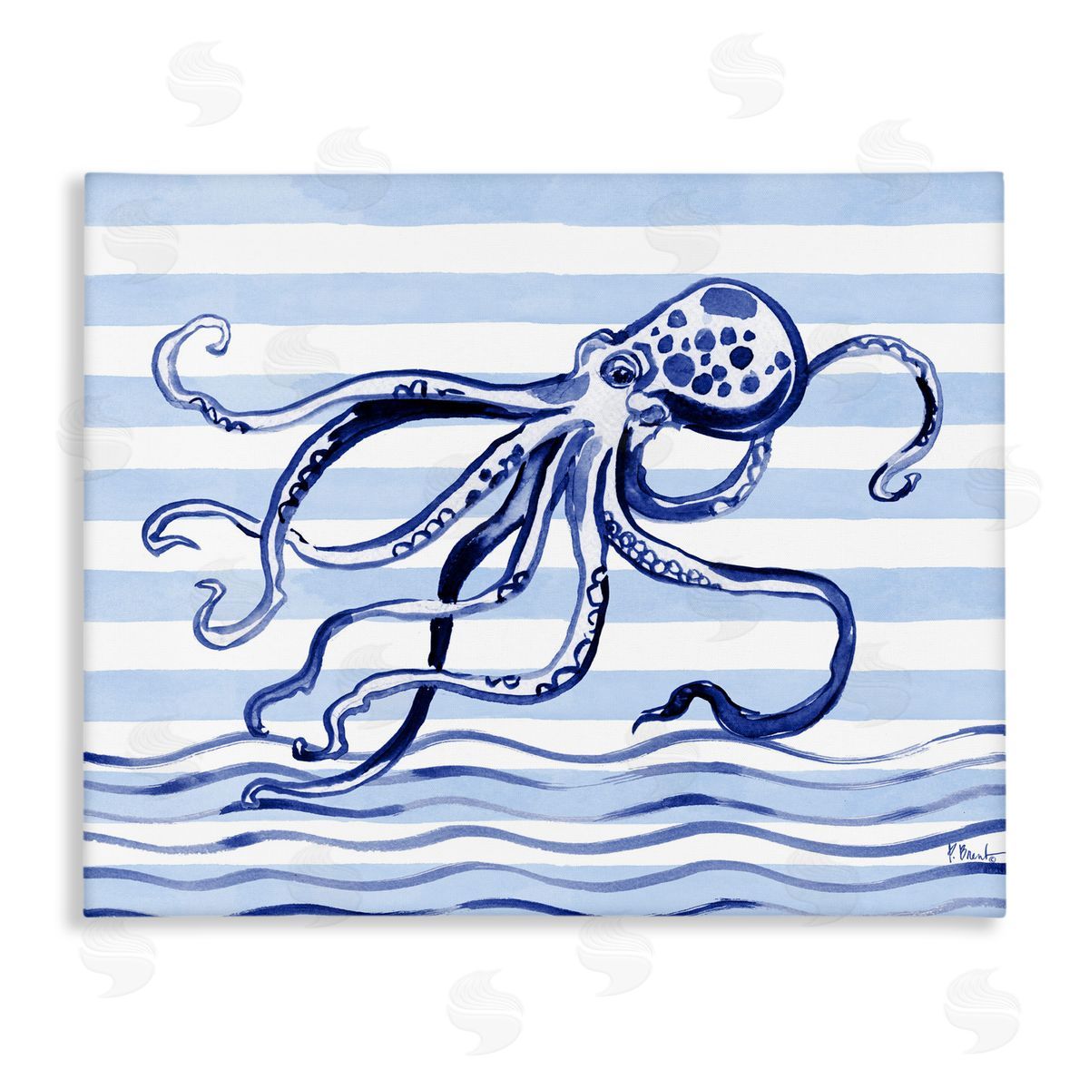 Paul Brent Indigo Brushstroke Octopus Canvas Wall Art Print