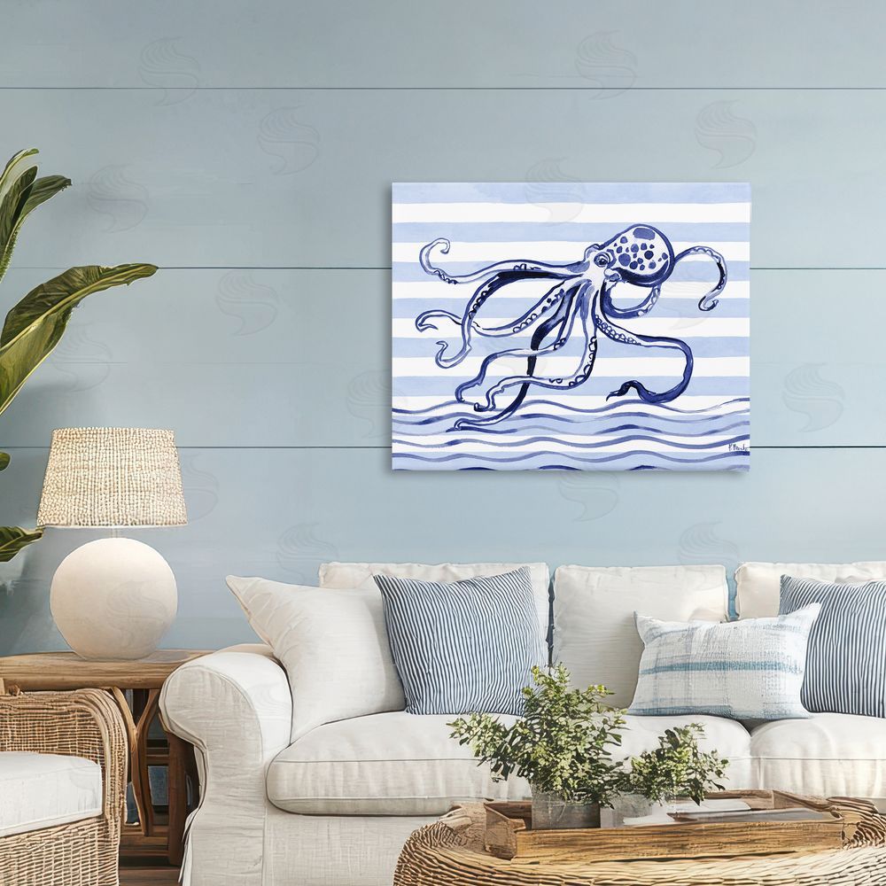 Paul Brent Indigo Brushstroke Octopus Printed Wall Art in Room