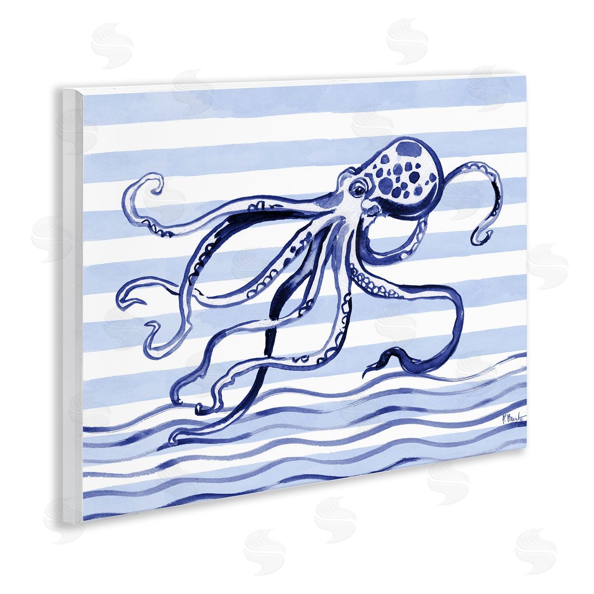 Paul Brent Indigo Brushstroke Octopus Wall Plaque Art Print