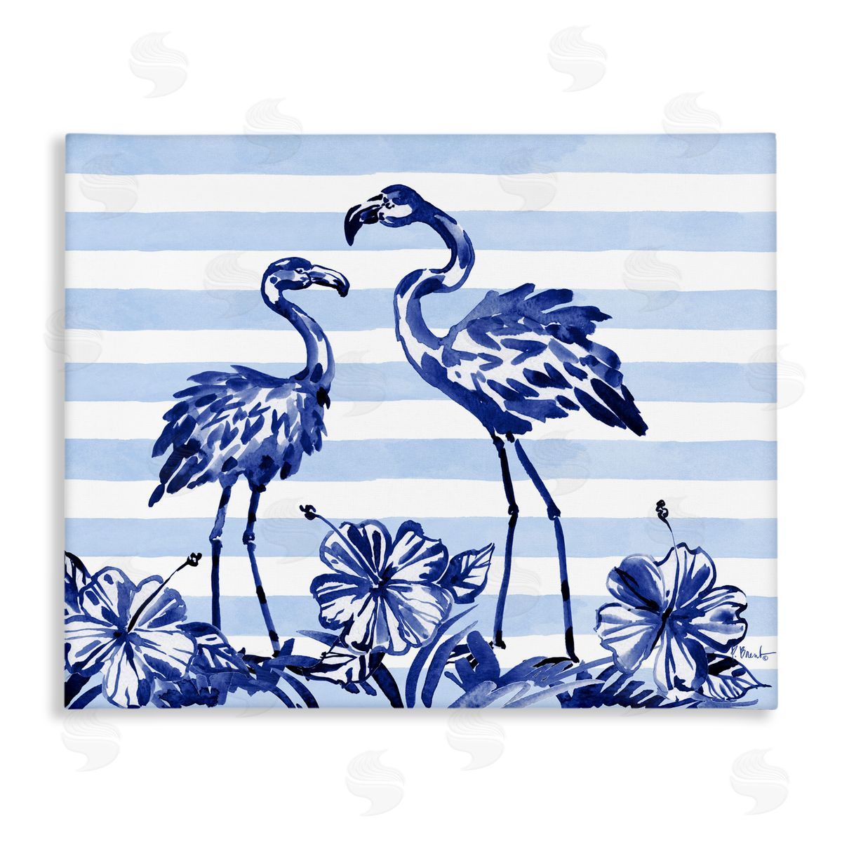 Paul Brent Indigo Flamingos over Stripes Canvas Wall Art Print