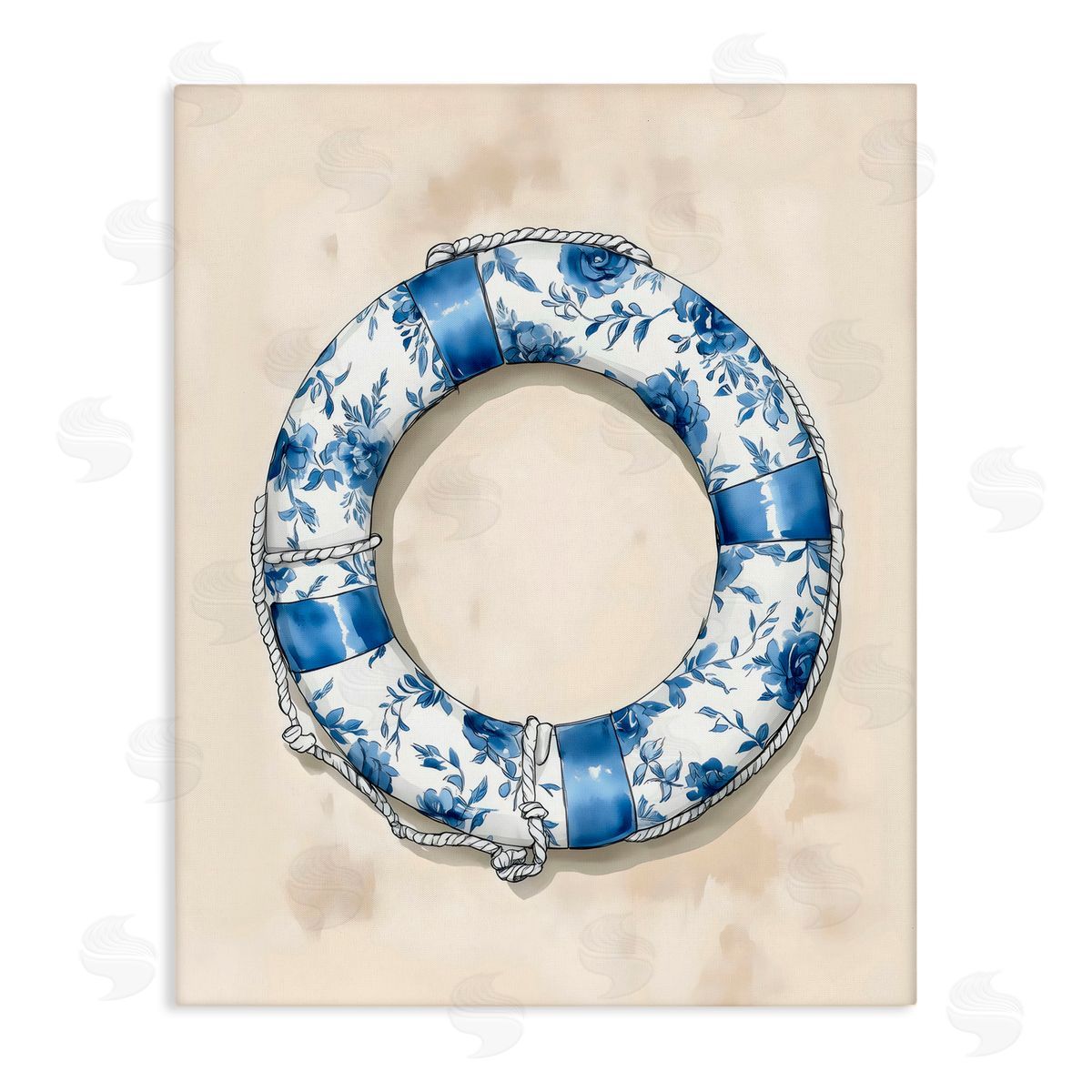 Arlington Prints Blue Floral Life Preserver Canvas Wall Art Print