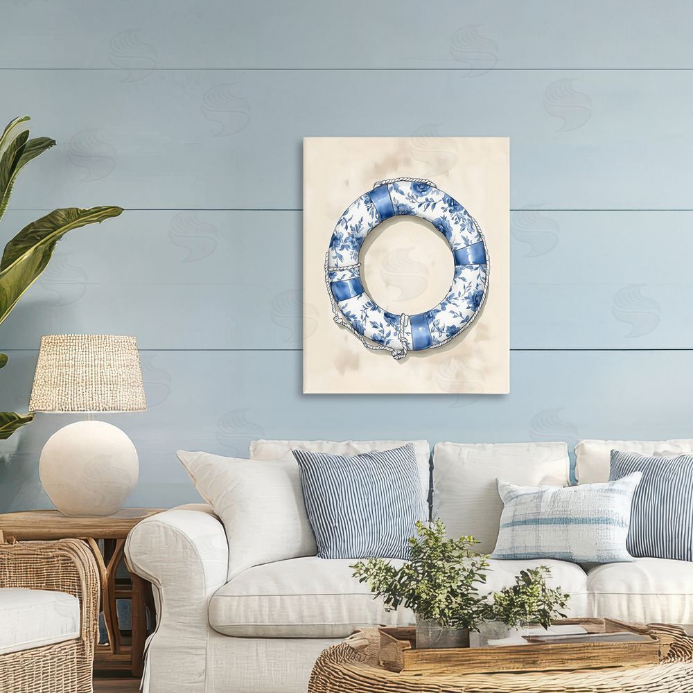 Arlington Prints Blue Floral Life Preserver Printed Wall Art in Room