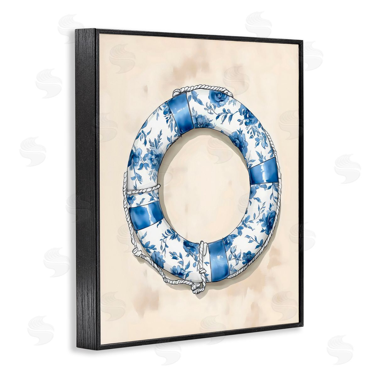 Arlington Prints Blue Floral Life Preserver Black Framed Giclee Art Print