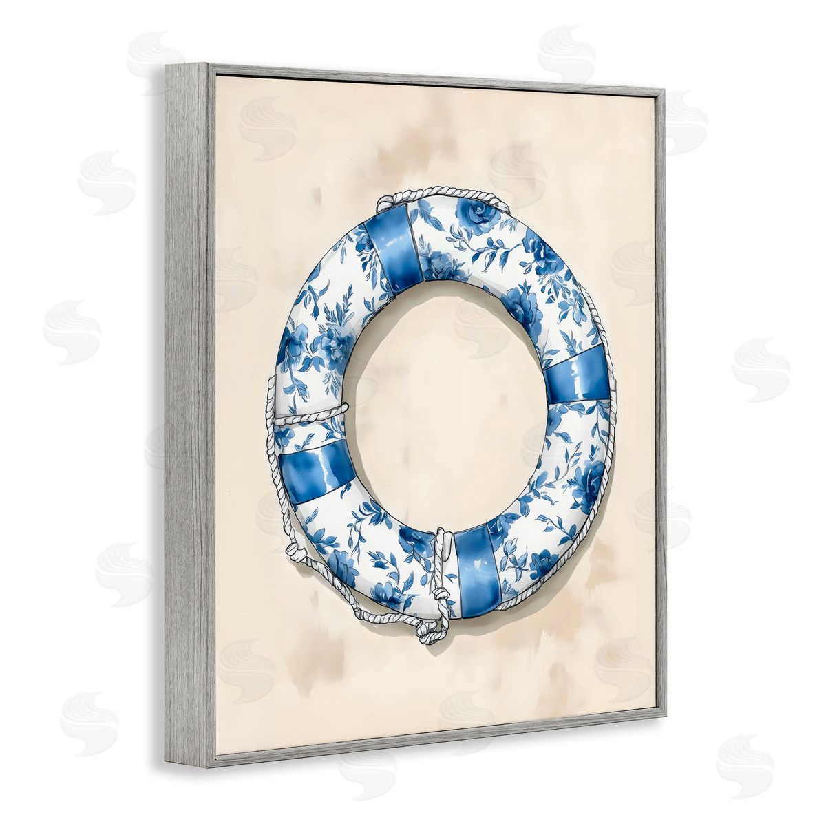 Arlington Prints Blue Floral Life Preserver Gray Framed Giclee Art Print