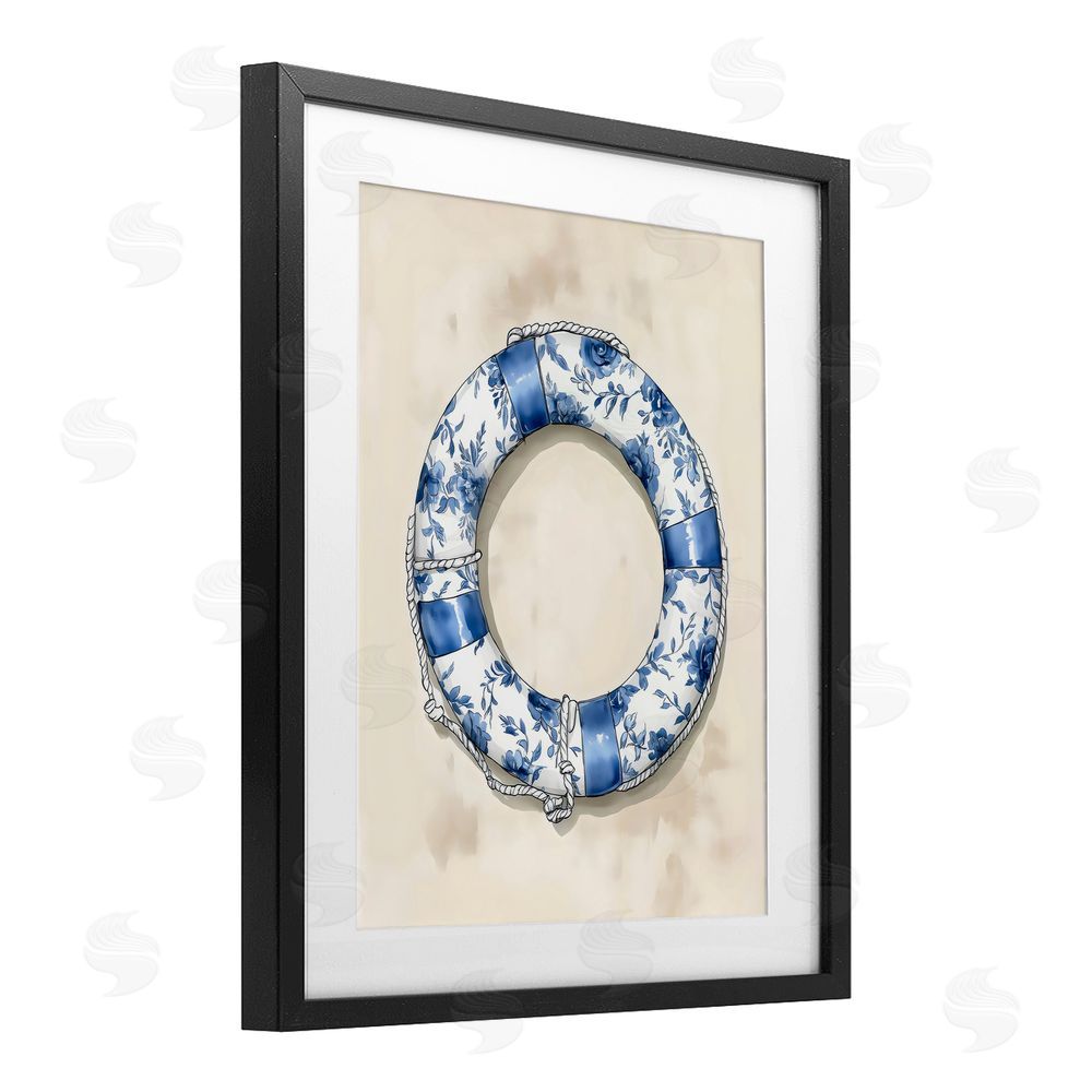 Arlington Prints Blue Floral Life Preserver Black Framed Print Under Glass Art