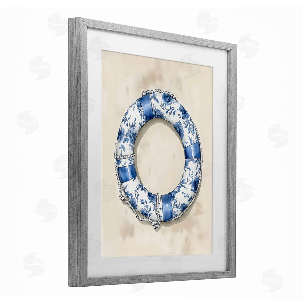 Arlington Prints Blue Floral Life Preserver Gray Framed Print Under Glass Art