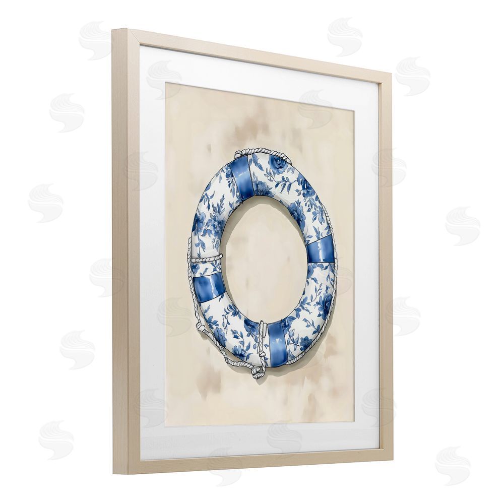 Arlington Prints Blue Floral Life Preserver Birch Framed Print Under Glass Art