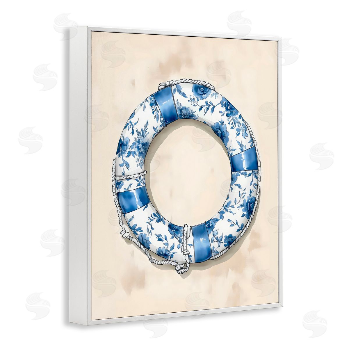 Arlington Prints Blue Floral Life Preserver White Frame Giclee Art Print