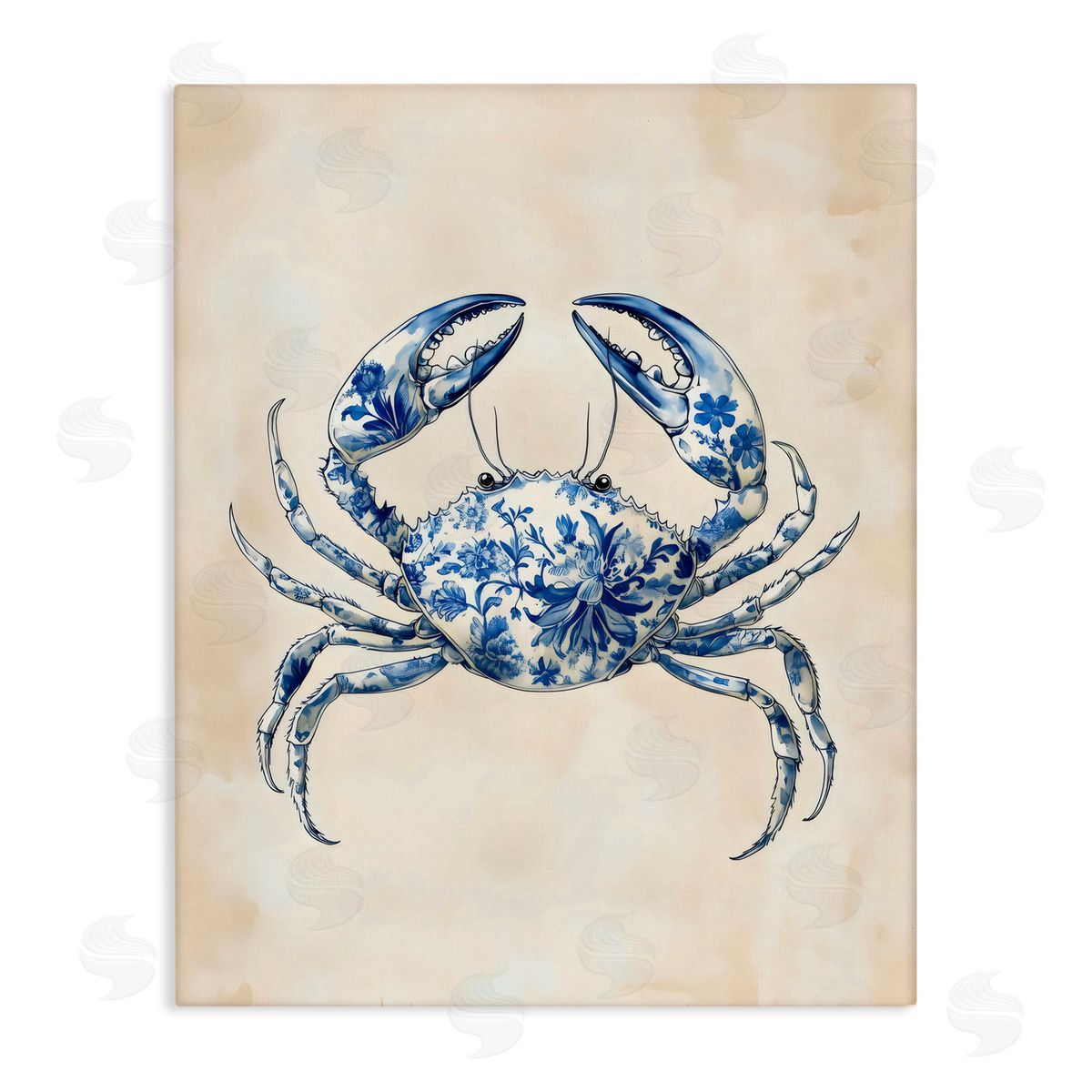 Arlington Prints Blue Floral Crab Canvas Wall Art Print