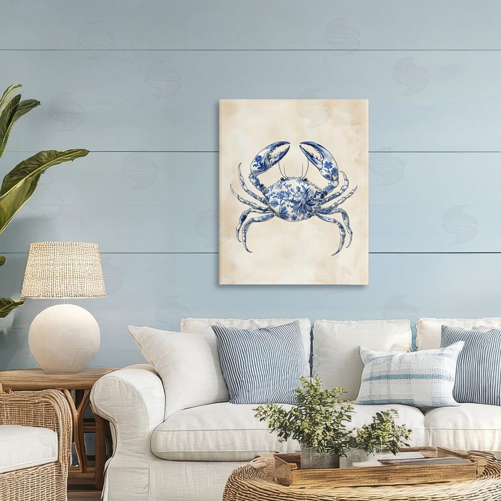 Arlington Prints Blue Floral Crab Printed Wall Art in Room