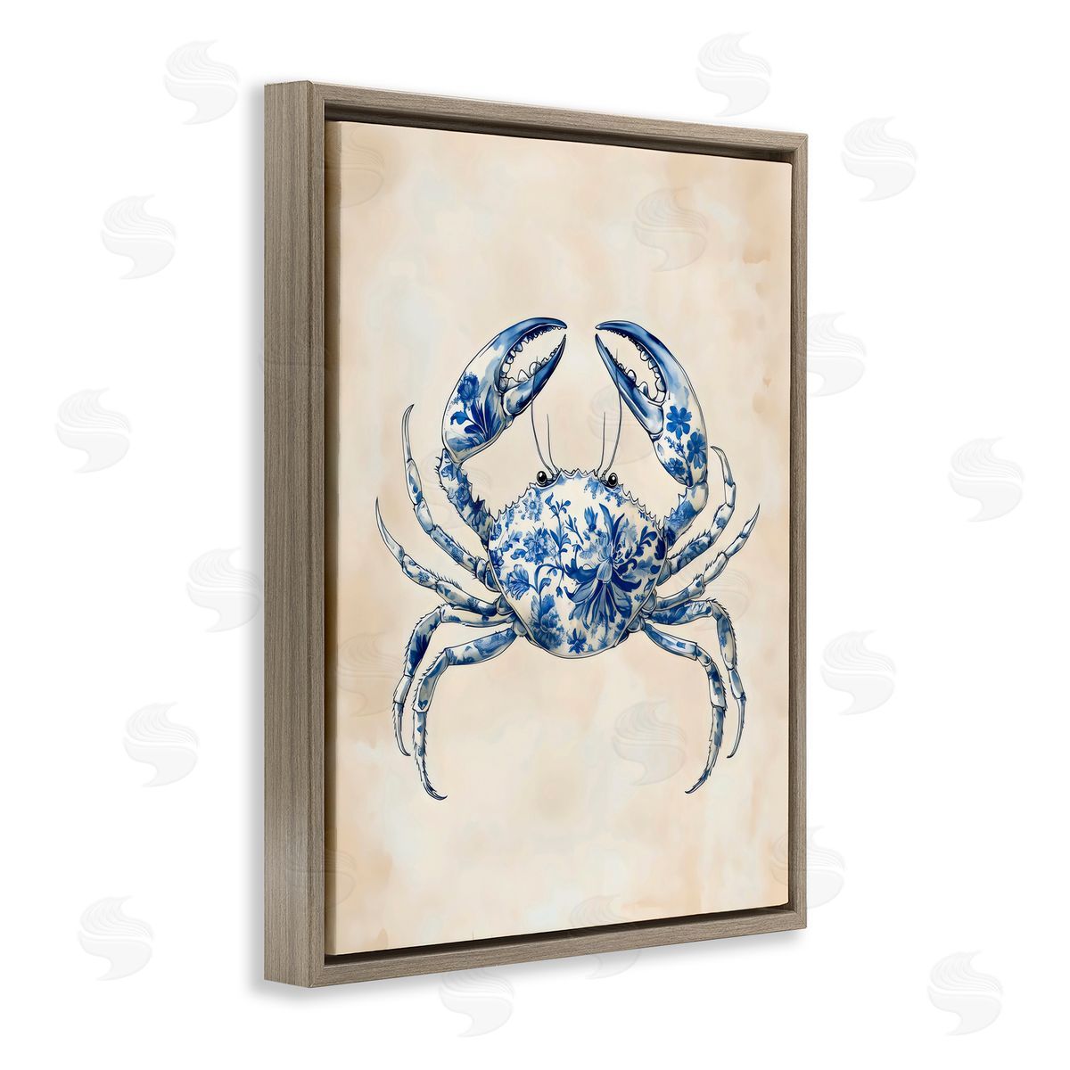Arlington Prints Blue Floral Crab Brown Floating Frame Canvas Art Print
