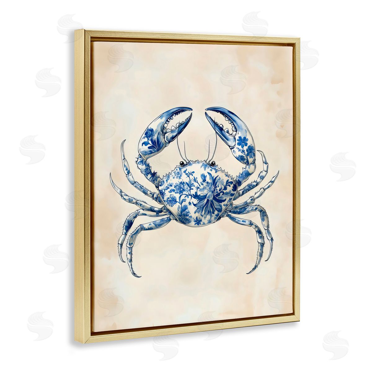 Arlington Prints Blue Floral Crab Gold Floating Frame Canvas Art Print