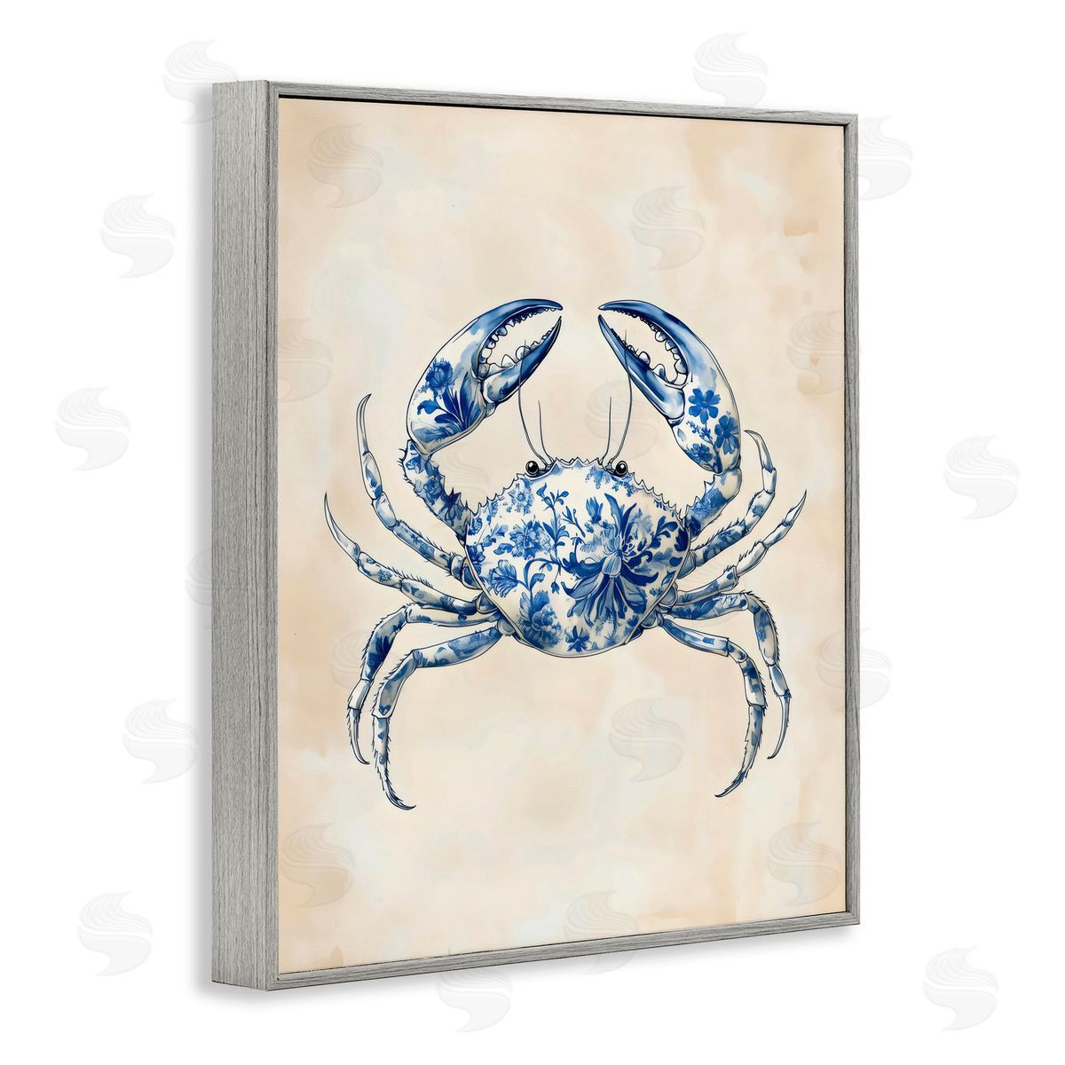 Arlington Prints Blue Floral Crab Gray Framed Giclee Art Print