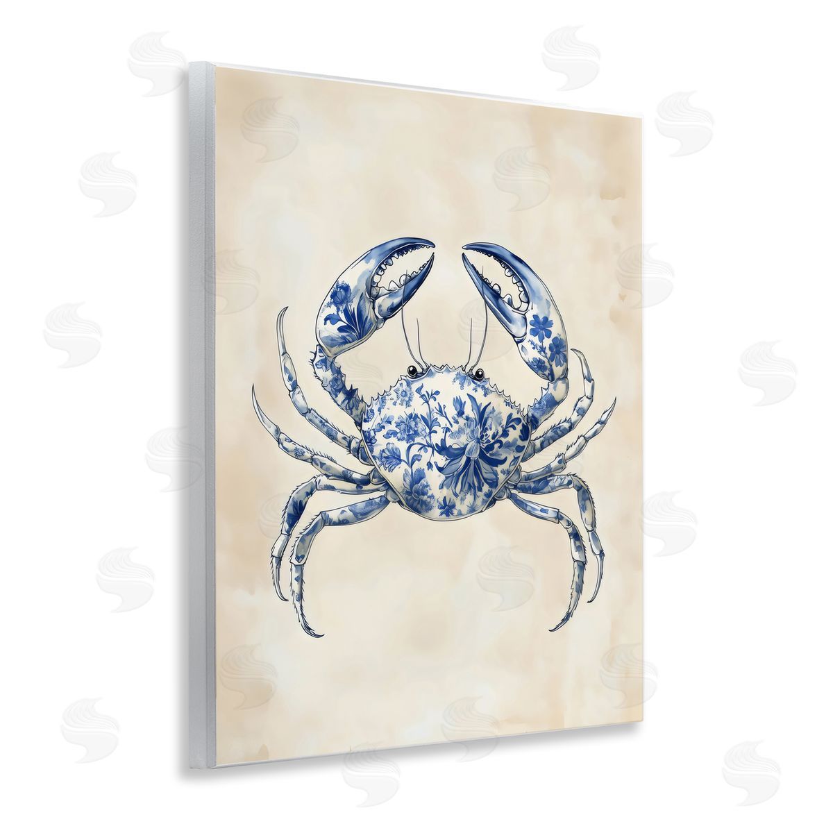 Arlington Prints Blue Floral Crab Wall Plaque Art Print
