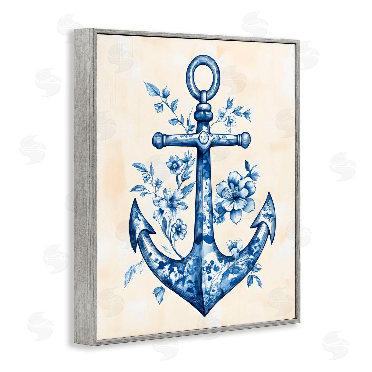 Arlington Prints Blue Floral Life Anchor Gray Framed Giclee Art Print
