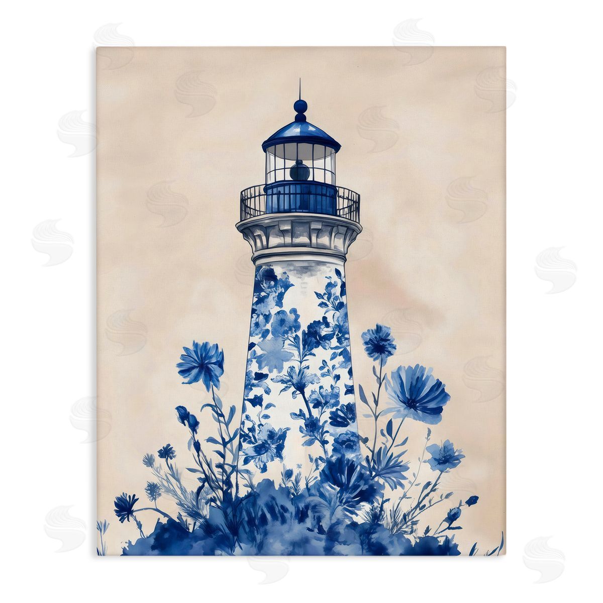 Arlington Prints Blue Floral Lighthouse Canvas Wall Art Print