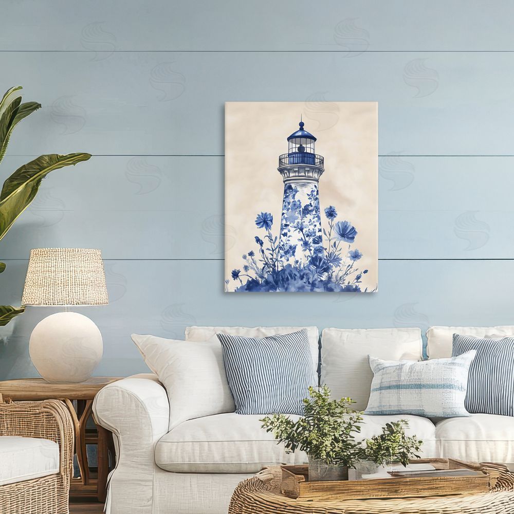 Arlington Prints Blue Floral Lighthouse Printed Wall Art in Room