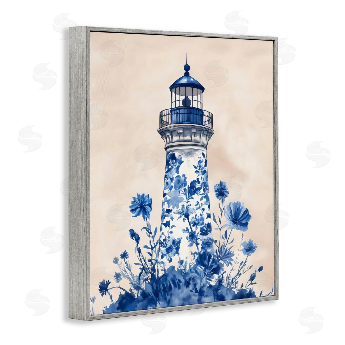 Arlington Prints Blue Floral Lighthouse Gray Framed Giclee Art Print