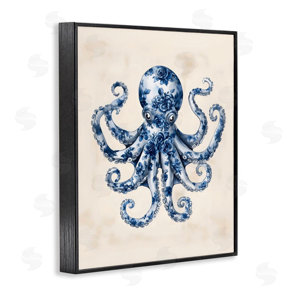 Arlington Prints Blue Floral Octopus Black Framed Giclee Art Print