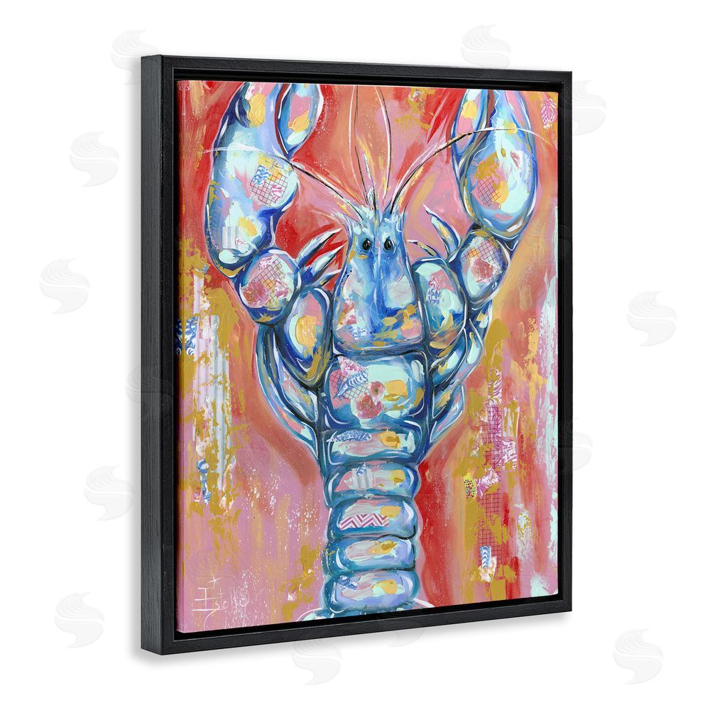 Estelle Grengs Funky Vibrant Lobster Black Floating Frame Canvas Wall Art Print