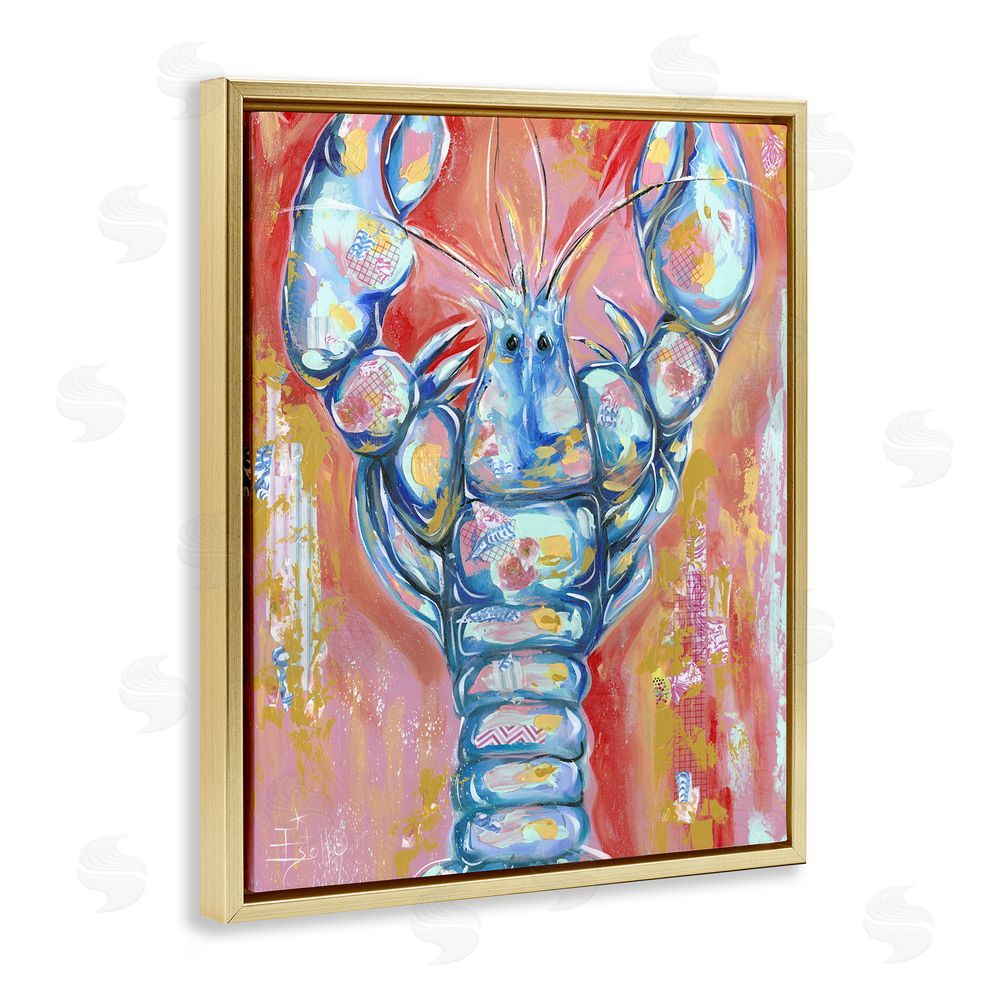 Estelle Grengs Funky Vibrant Lobster Gold Floating Frame Canvas Wall Art Print