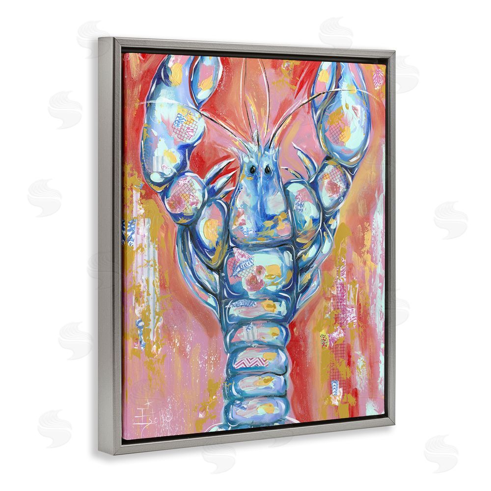 Estelle Grengs Funky Vibrant Lobster Gray Floating Frame Canvas Wall Art Print