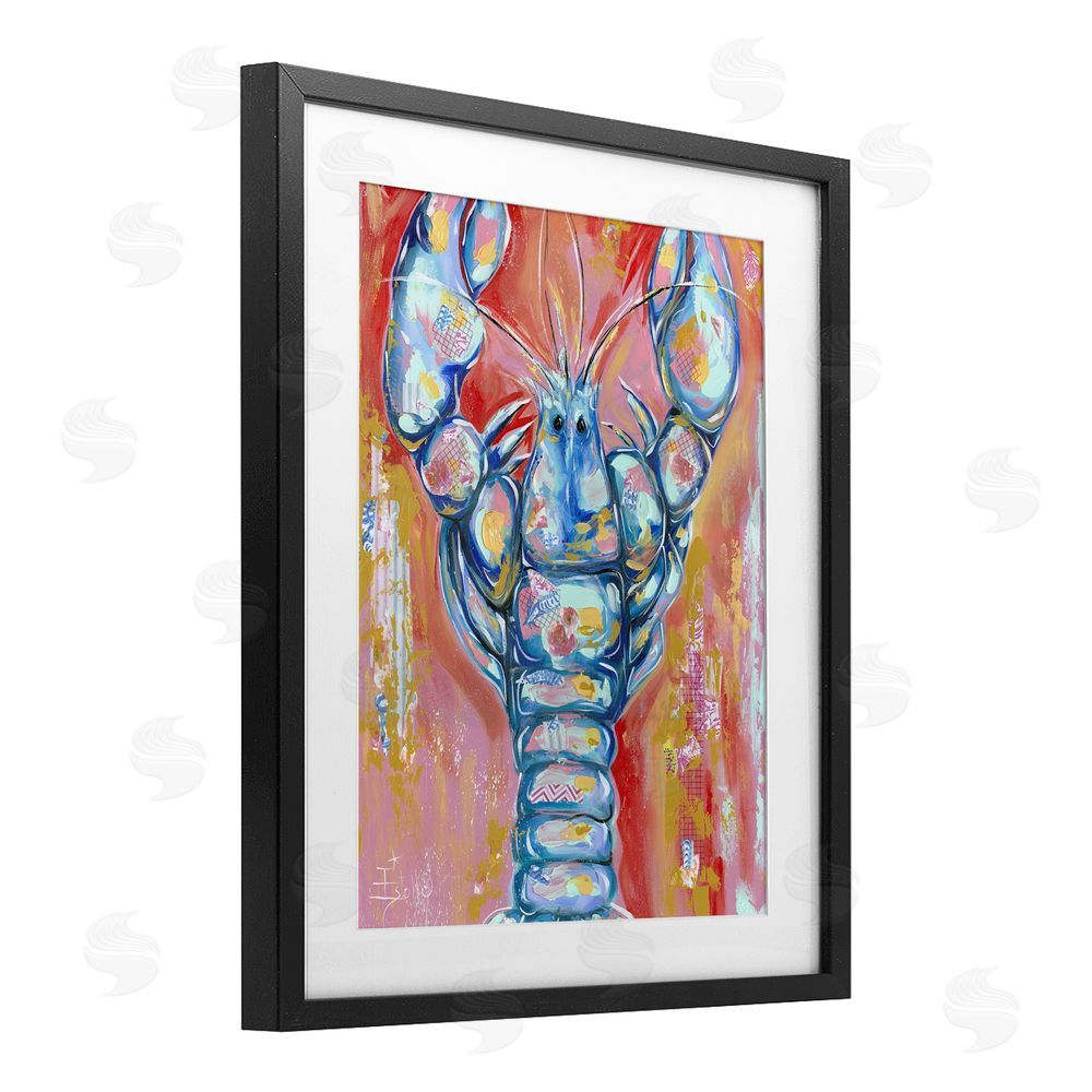 Estelle Grengs Funky Vibrant Lobster Black Framed Print Under Glass with White Mat Wall Art