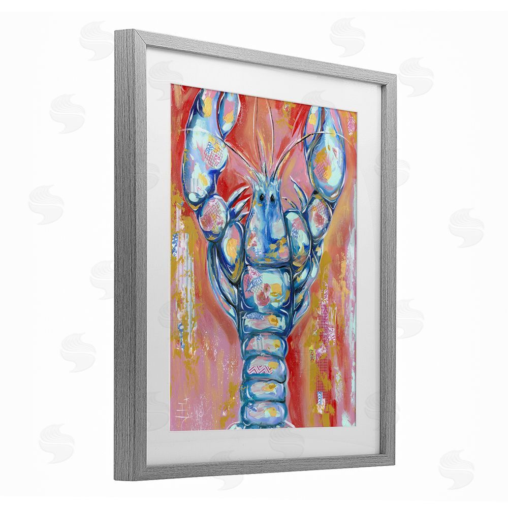 Estelle Grengs Funky Vibrant Lobster Gray Framed Print Under Glass with White Mat Wall Art