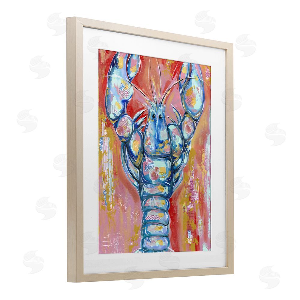 Estelle Grengs Funky Vibrant Lobster Birch Framed Print Under Glass with White Mat Wall Art