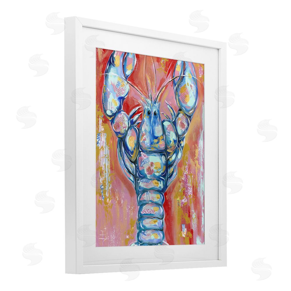 Estelle Grengs Funky Vibrant Lobster White Framed Print Under Glass with Mat Wall Art