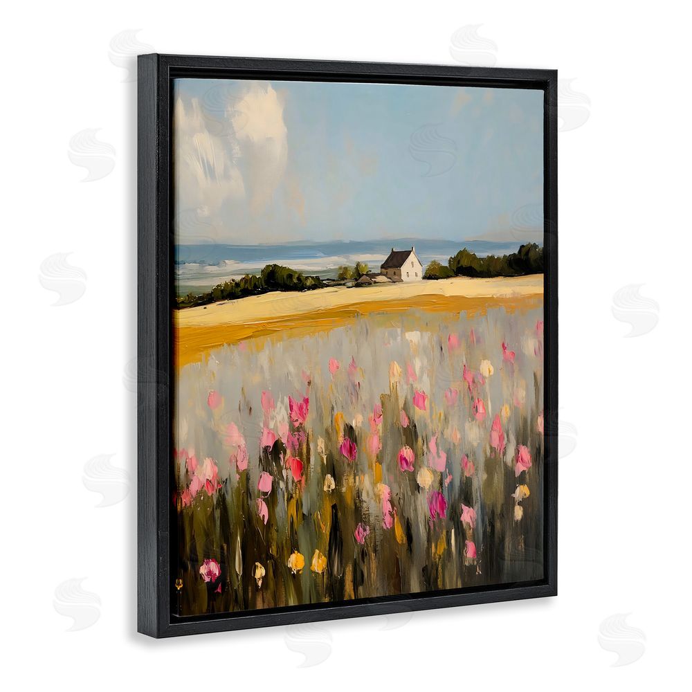 Franklyn Gregory Expressive Coastal Cottage Black Floating Frame Canvas Wall Art Print