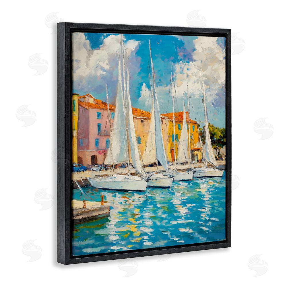 Franklyn Gregory Sail Away Boat Harbor Black Floating Frame Canvas Wall Art Print
